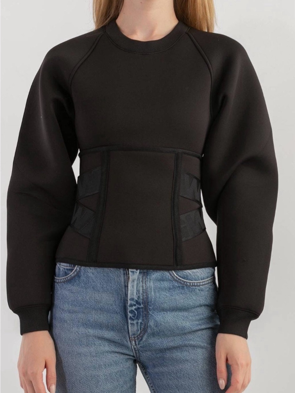 Alexander Wang x H&M Black Scuba Sweatshirt Corset Top Size 34 Rare 2014 Collab